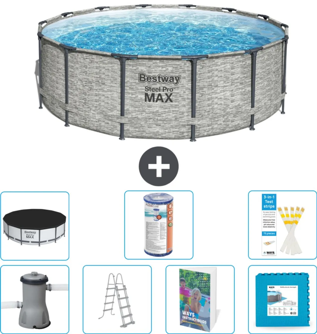 Bestway Steel Pro MAX Zwembad 427x122cm - 15.232L - Grijs