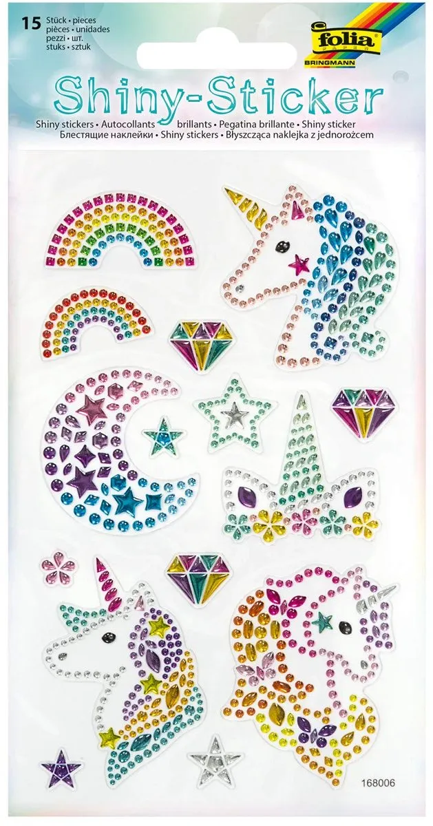 Folia Glanzende Unicorn Stickers - Multicolor