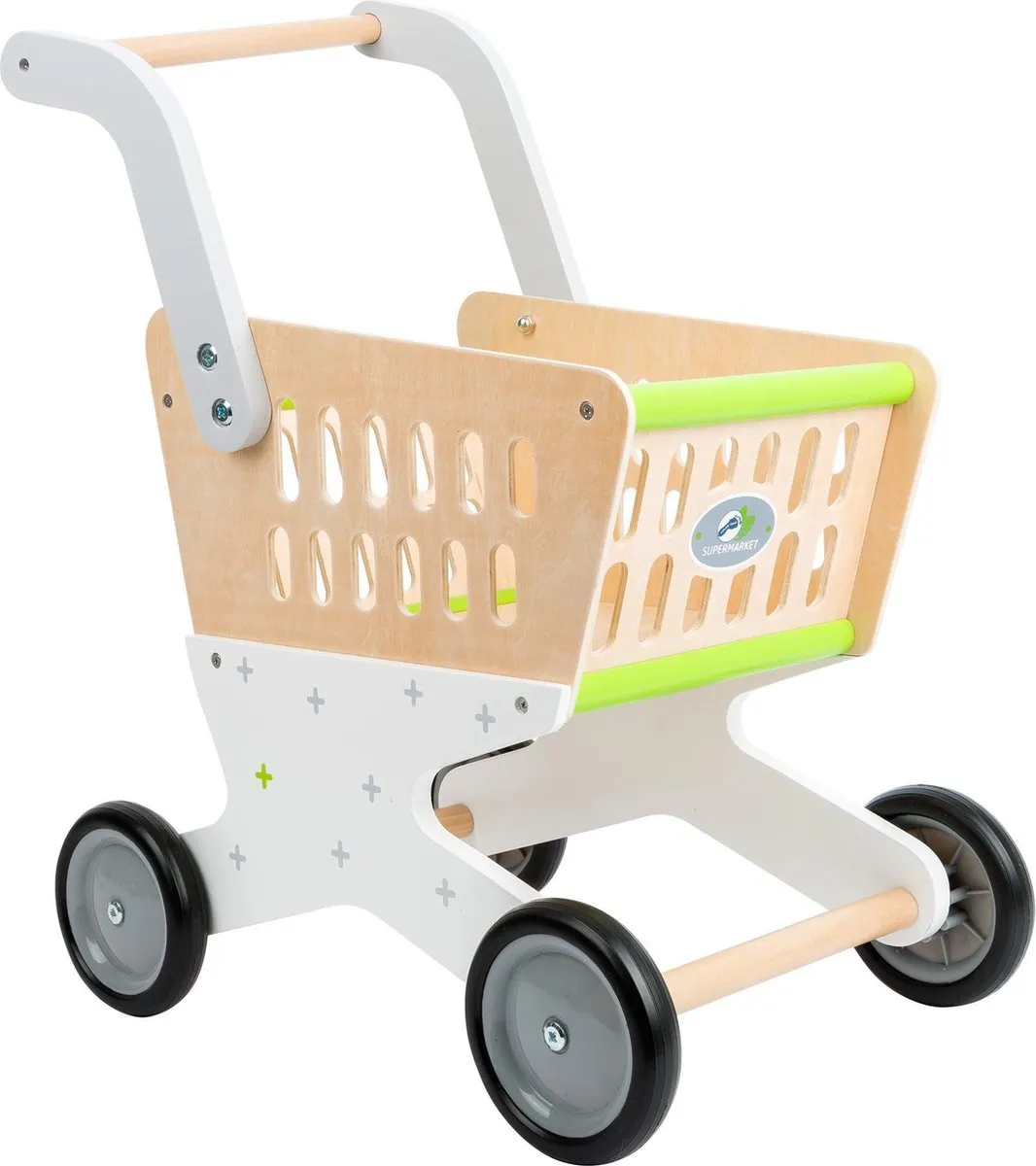 Small Foot Houten Winkelwagen Supermarkt - Wit/Grijs/Groen