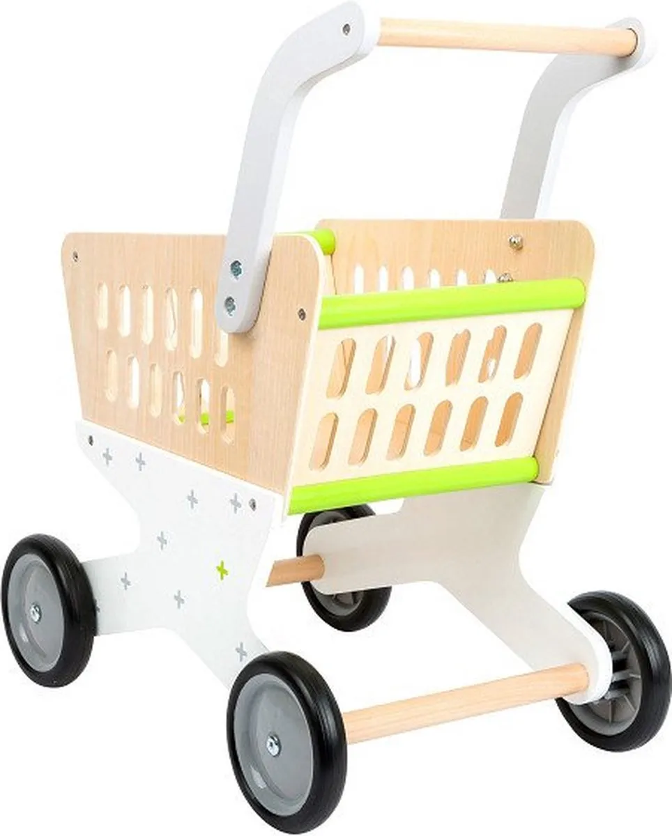 Small Foot Houten Winkelwagen Supermarkt - Wit/Grijs/Groen