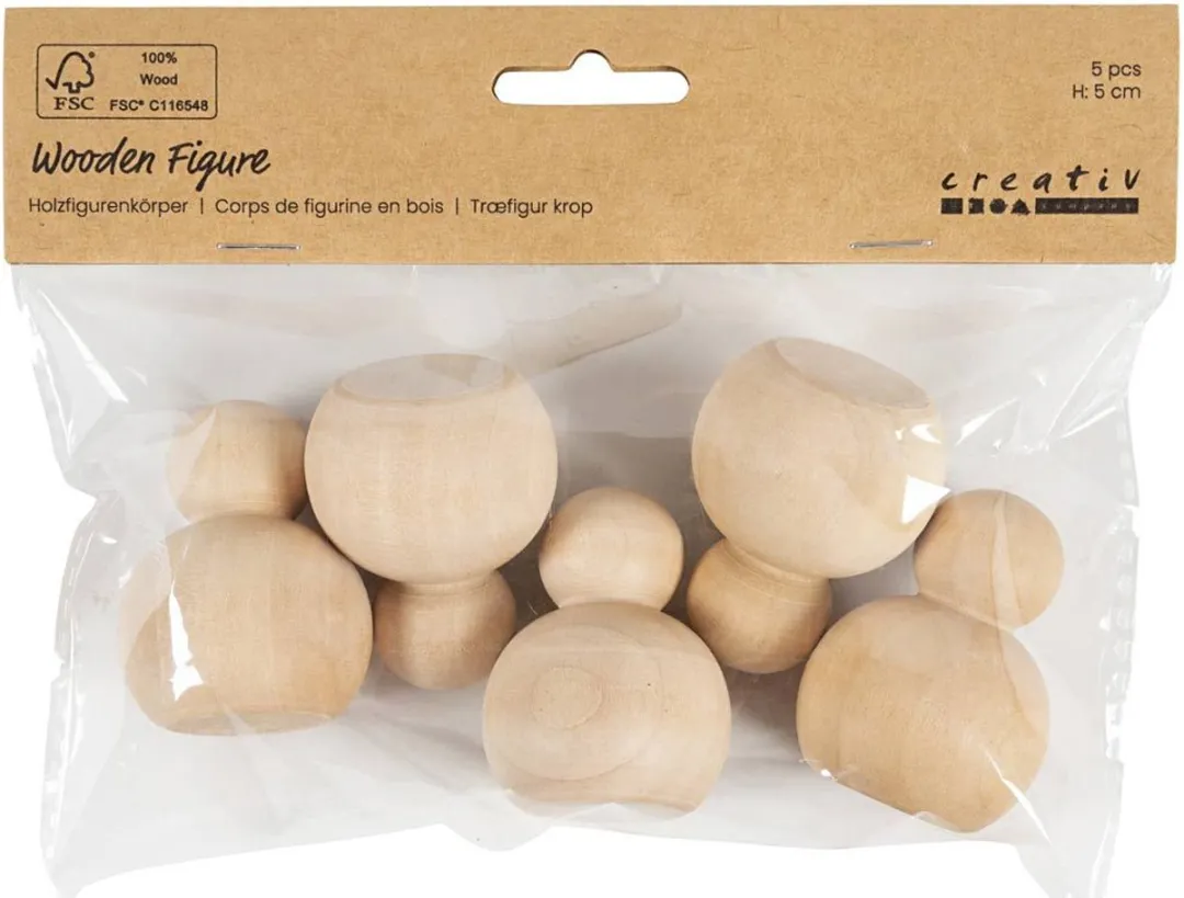 Creativ Company Houten Knutsel Figuren 5cm - Multicolor - 5 Stuks