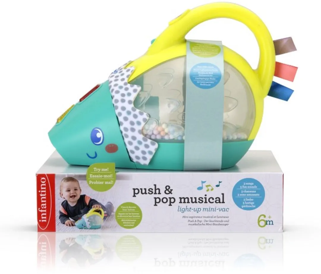 Infantino Push & Pop Muzikale Stofzuiger - Geel/ Groen
