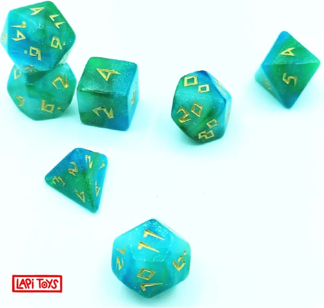 Lapi Toys DnD Dice Set Polydice - 7 Stuks Acryl Groen/Blauw