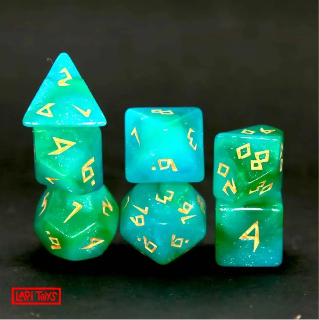 Lapi Toys DnD Dice Set Polydice - 7 Stuks Acryl Groen/Blauw