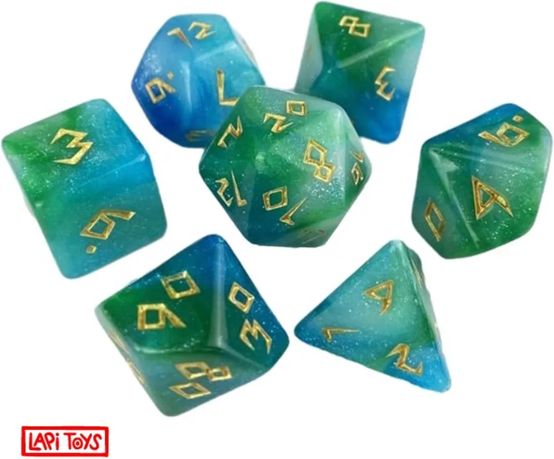 Lapi Toys DnD Dice Set Polydice - 7 Stuks Acryl Groen/Blauw