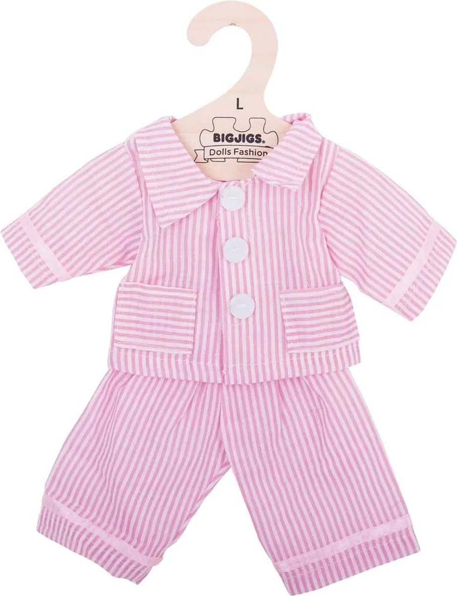 BIGJIGS Pyjama Pop Roze/Wit Gestreept - 25cm
