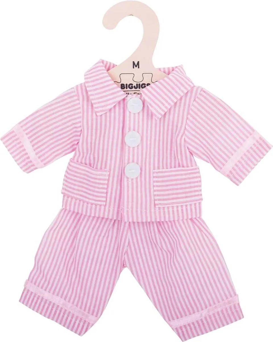 BIGJIGS Pyjama Pop Roze/Wit Gestreept - 25cm