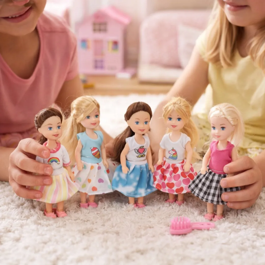 Eddy Toys Mini Modepopjes 5 Stuks - 12cm Meerkleurig