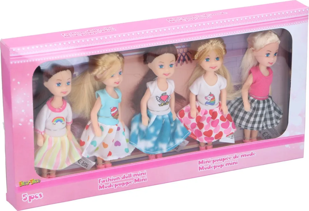 Eddy Toys Mini Modepopjes 5 Stuks - 12cm Meerkleurig
