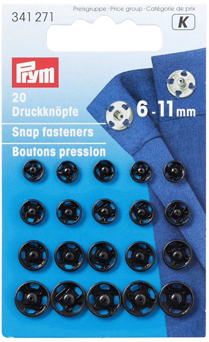 Prym Aannaaidrukknopen 6-11mm - 20 Stuks Zwart