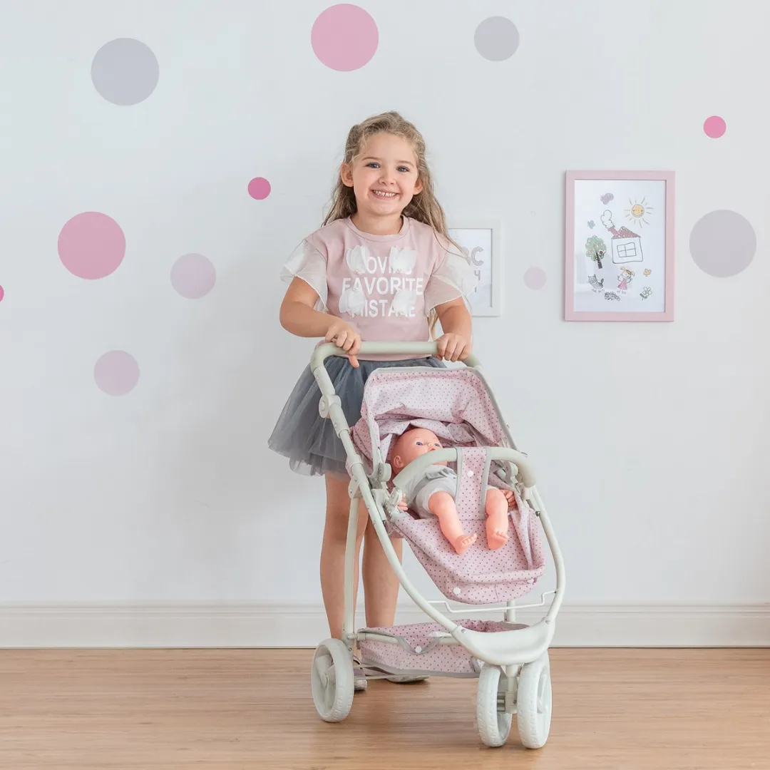 Teamson Kids 2-in-1 Poppenwagen OL-00009 - Roze/Grijs