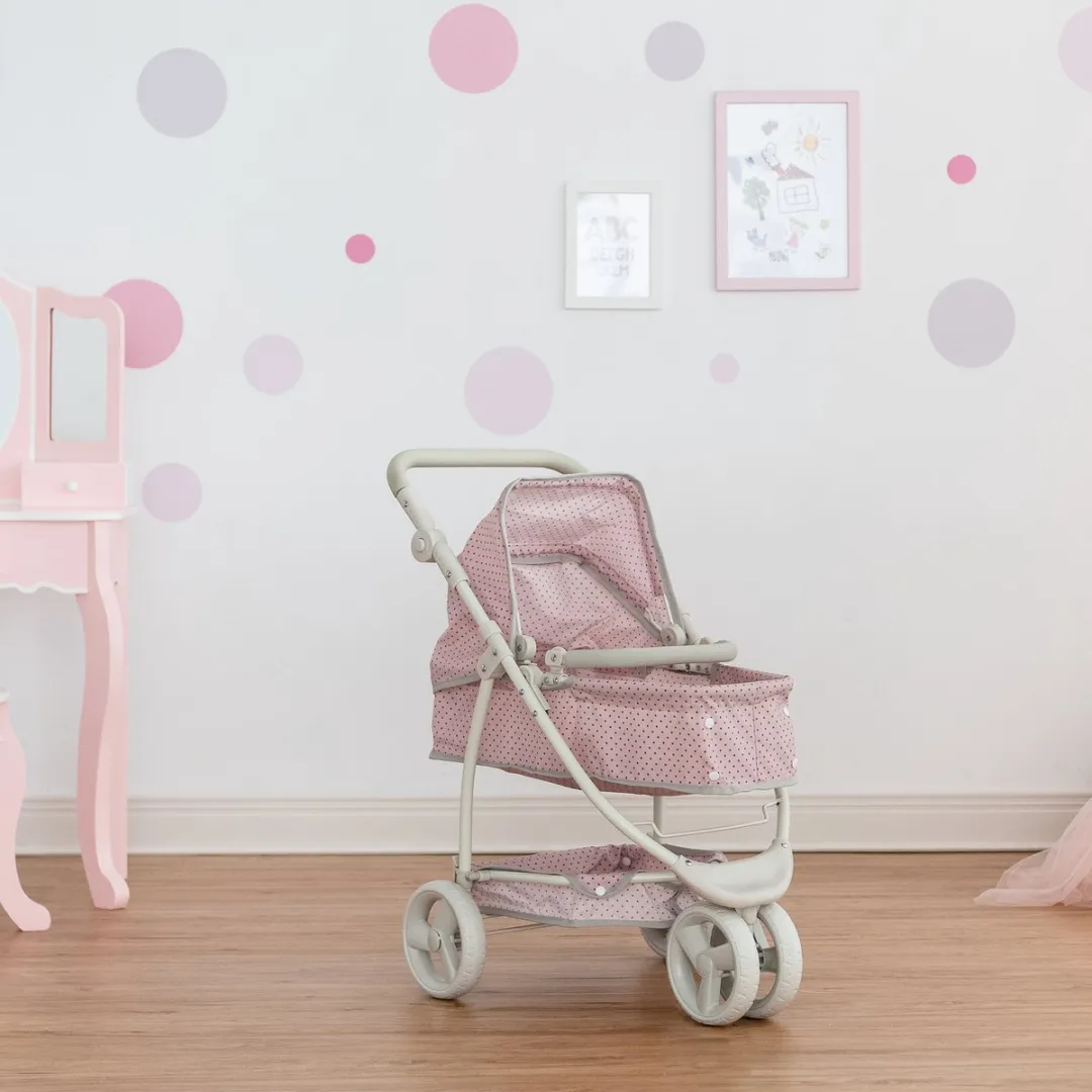 Teamson Kids 2-in-1 Poppenwagen OL-00009 - Roze/Grijs