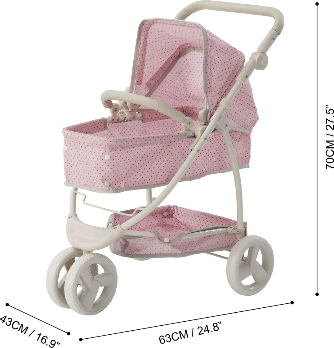 Teamson Kids 2-in-1 Poppenwagen OL-00009 - Roze/Grijs