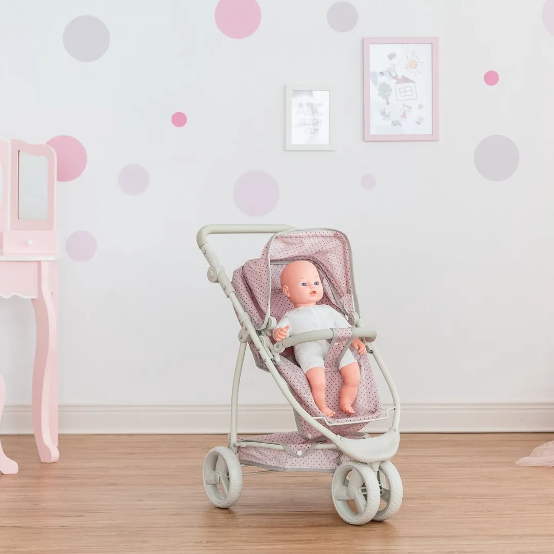 Teamson Kids 2-in-1 Poppenwagen OL-00009 - Roze/Grijs