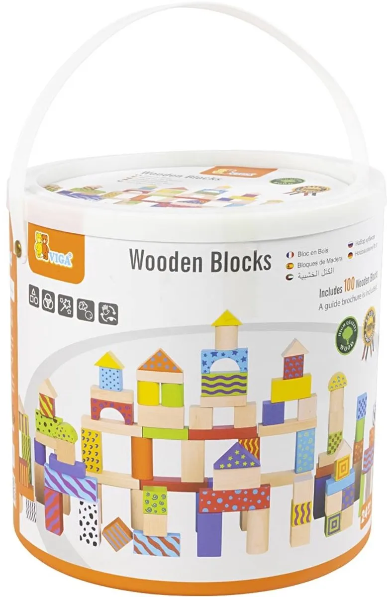 Viga Toys Blokkenset 100 Stuks - Educatief Houten Speelgoed