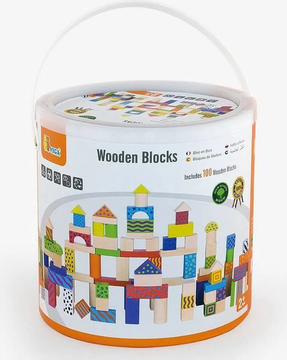Viga Toys Blokkenset 100 Stuks - Educatief Houten Speelgoed