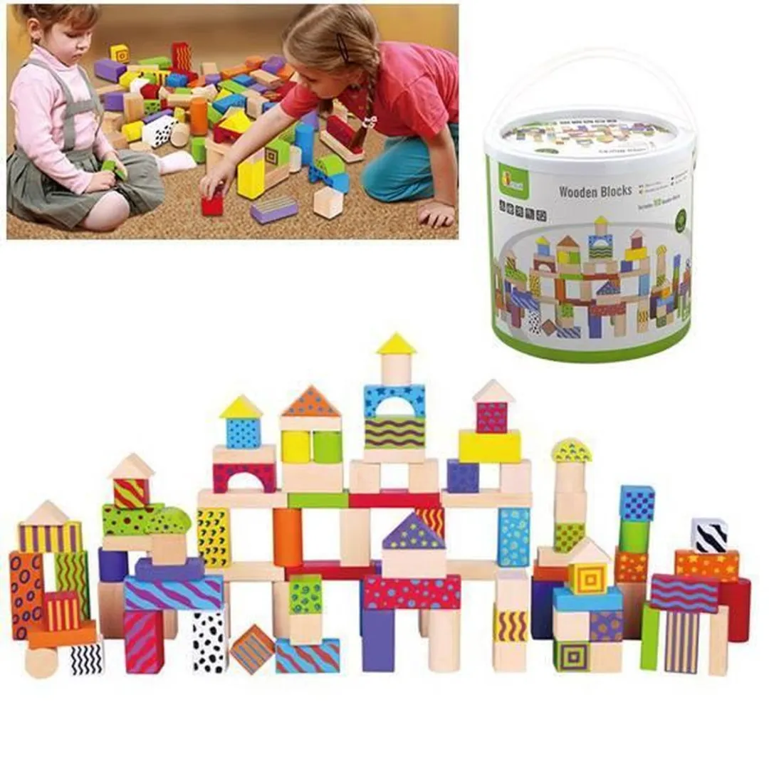 Viga Toys Blokkenset 100 Stuks - Educatief Houten Speelgoed