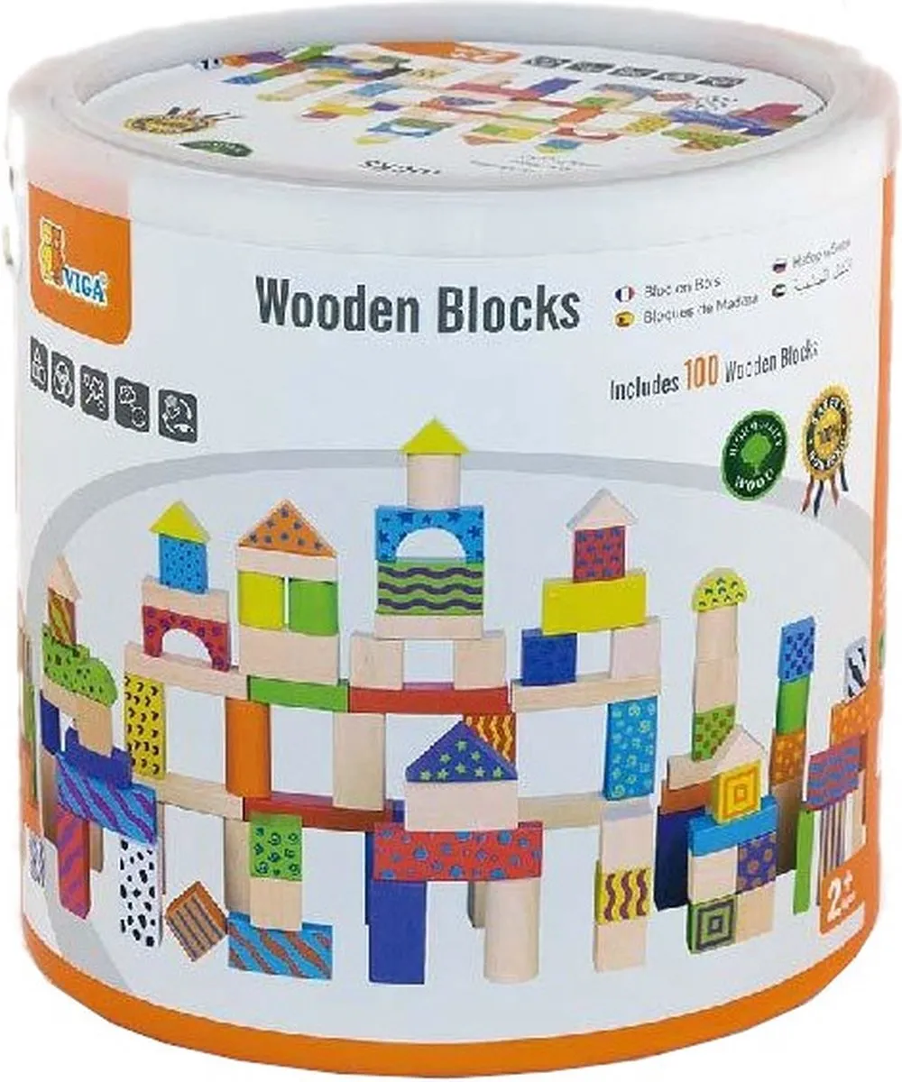Viga Toys Blokkenset 100 Stuks - Educatief Houten Speelgoed