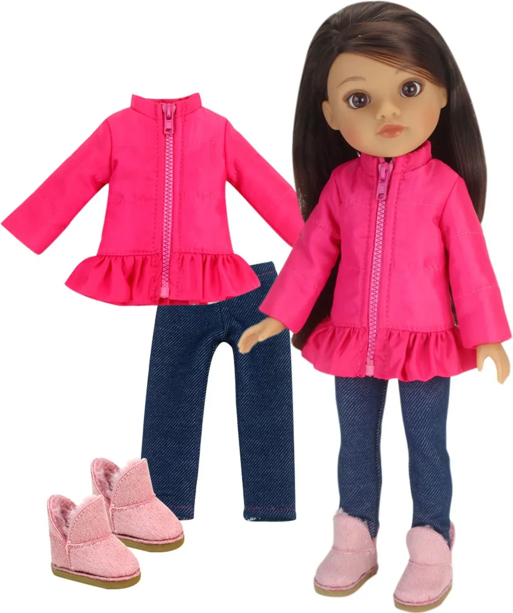 Sophia's by Teamson Kids Poppenkleding XS - Puffer Jas, Leggings & Laarzen Blauw/Roz