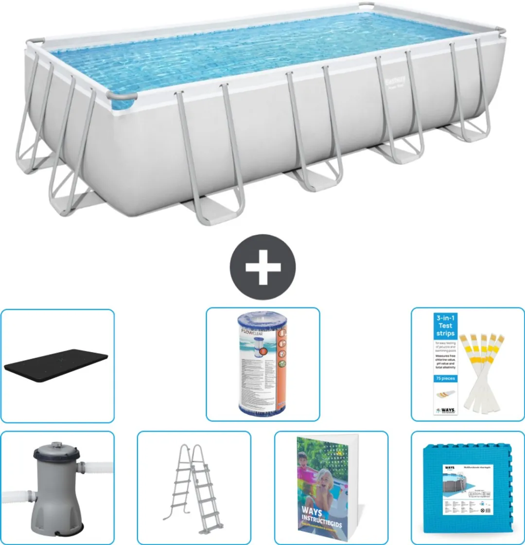 Bestway Power Steel Zwembad 488x244x122cm - 8-delig - Grijs