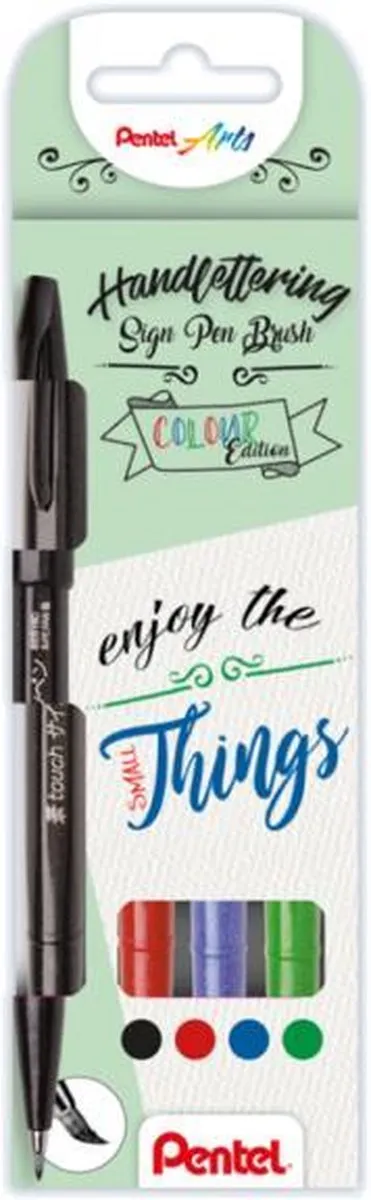 Pentel Brushpen Set - 4 Stuks Rood/Zwart/Blauw/ Groen
