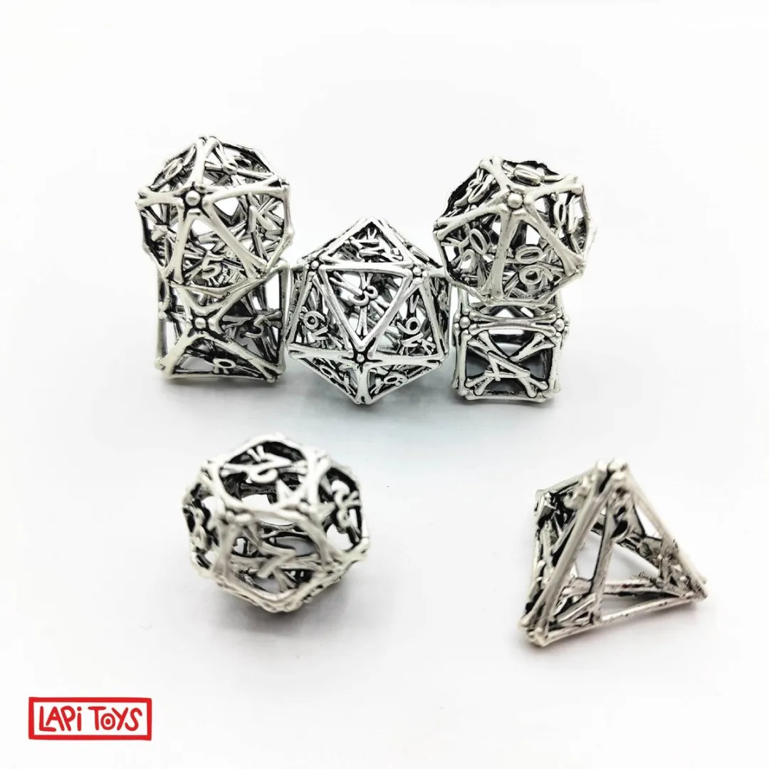 Lapi Toys Metalen D&D Polydice Hollow - 7 Stuks - Zilver