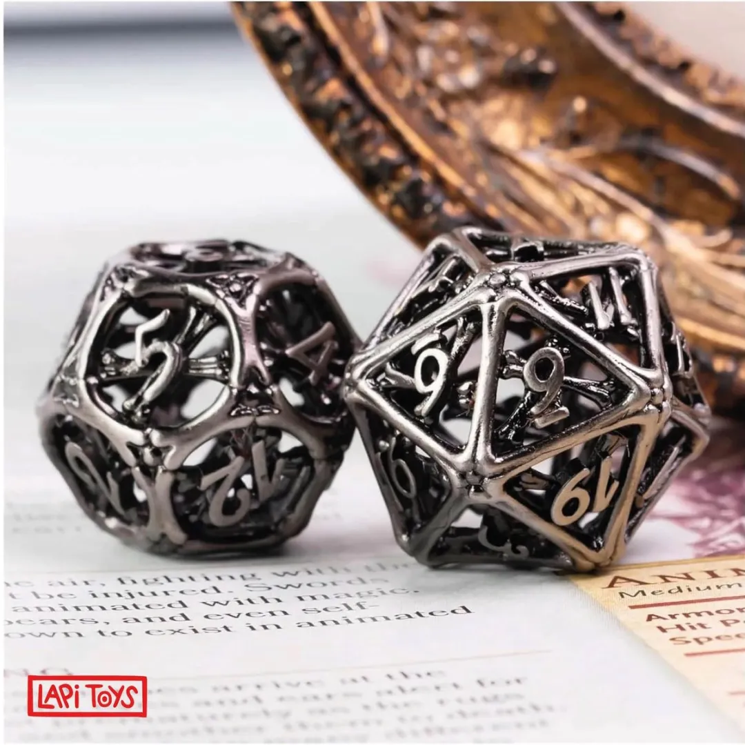 Lapi Toys Metalen D&D Polydice Hollow - 7 Stuks - Zilver