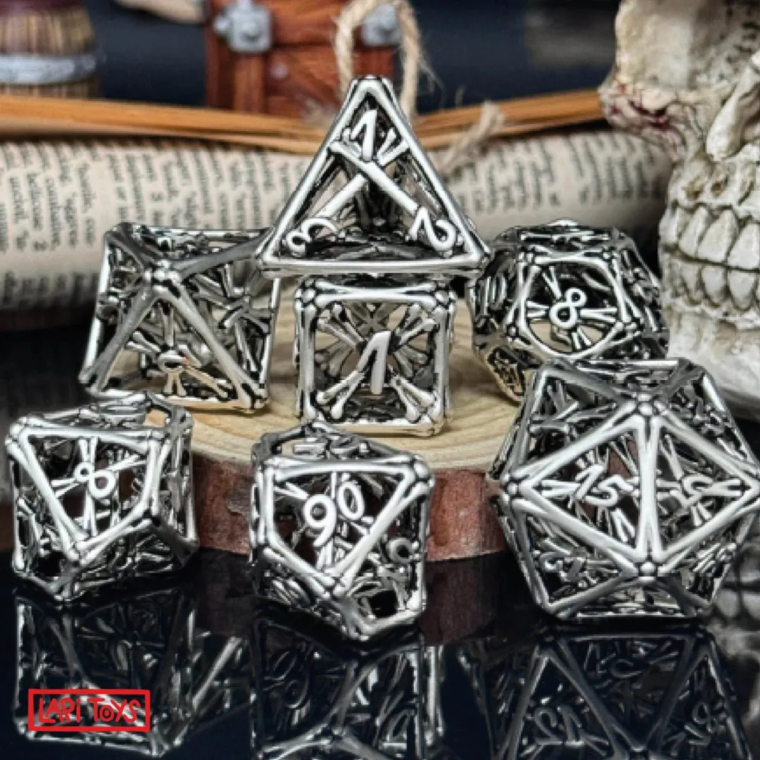 Lapi Toys Metalen D&D Polydice Hollow - 7 Stuks - Zilver