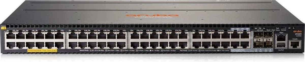 HP Aruba 2930M JL322A Switch - 44x PoE+ 176Gbps Grijs