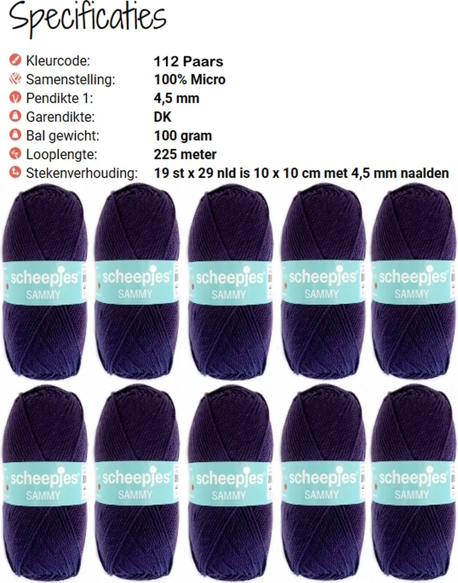 Scheepjes Sammy 112 Paars - 10 Bollen 100g