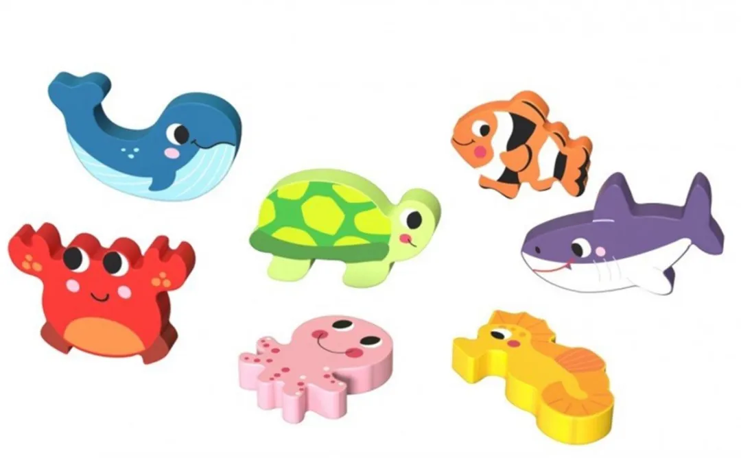 Tooky Toy Montessori Houten Puzzel Zee Wereld 8-delig - Multicolor