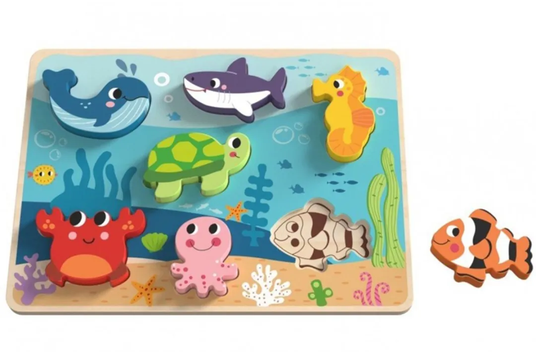 Tooky Toy Montessori Houten Puzzel Zee Wereld 8-delig - Multicolor