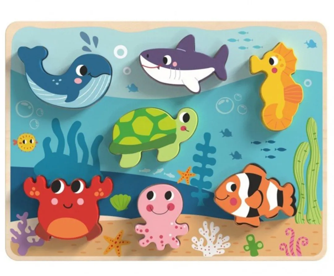 Tooky Toy Montessori Houten Puzzel Zee Wereld 8-delig