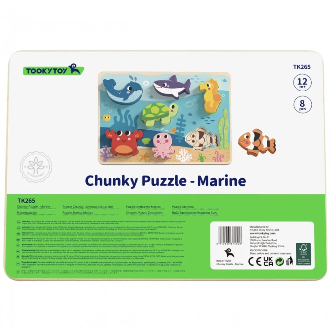 Tooky Toy Montessori Houten Puzzel Zee Wereld 8-delig - Multicolor