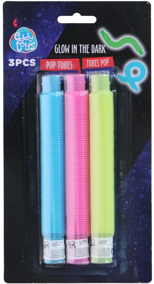 Eddy Toys Lichtgevende Popbuizen - 3 Stuks - Blauw Roze Groen - afbeelding 2 van 4