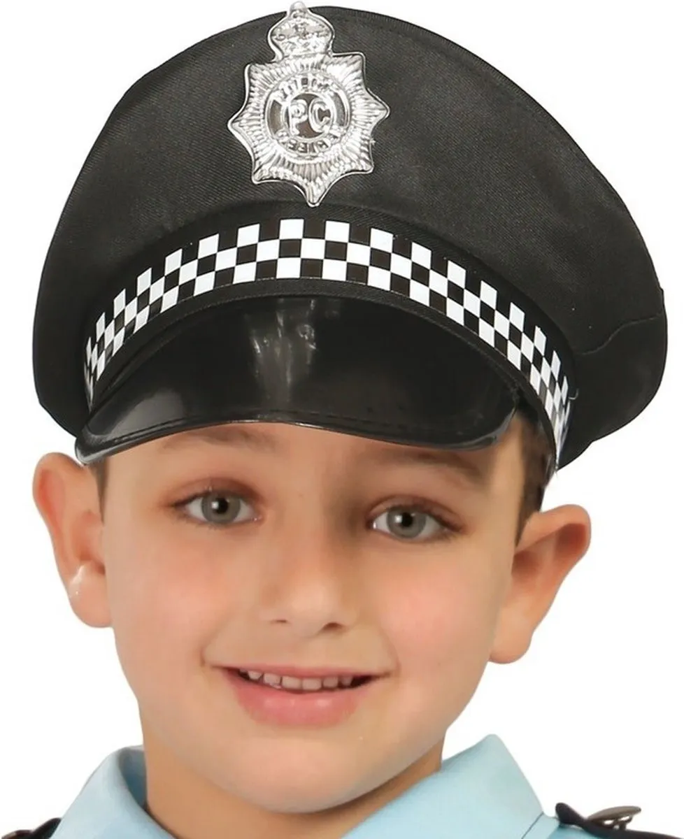 Johntoy Carnaval Politiepet - Zwart - met accessoires