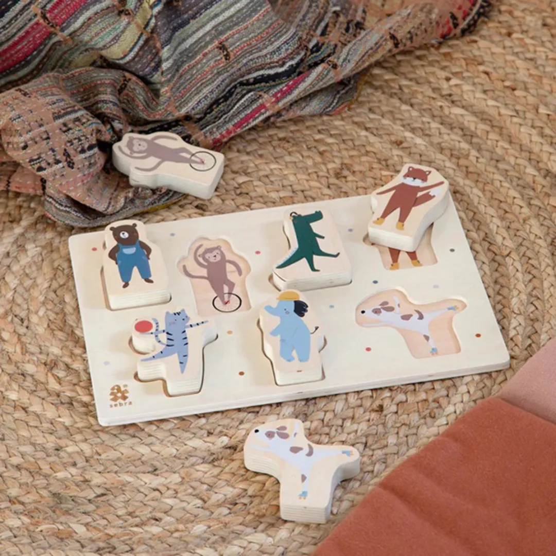 Sebra Teeny Toes Busy Builders Puzzel 7 Stuks - Hout naturel