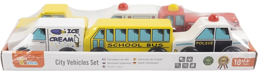 Viga Toys Houten Stadsvoertuigen Multicolor - 6-delig