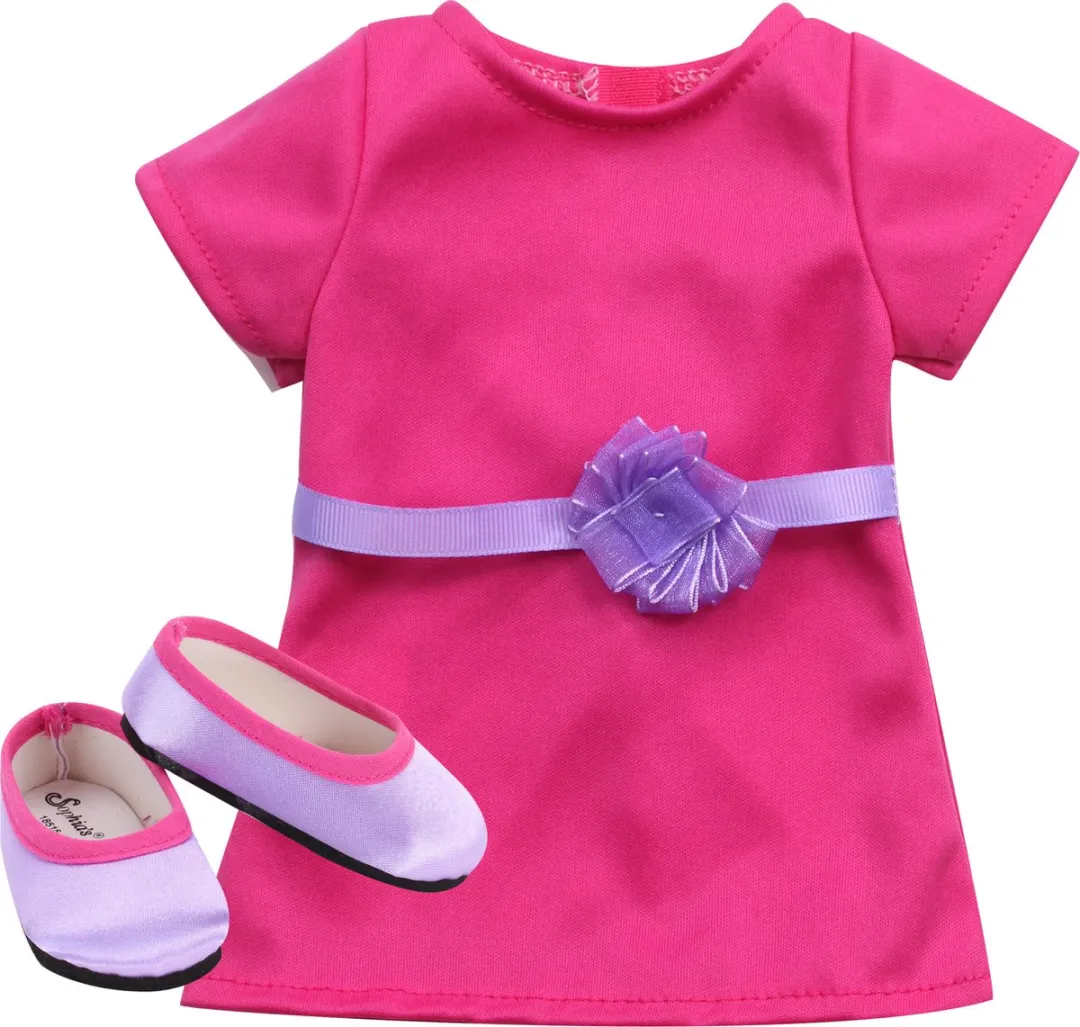 Sophia's by Teamson Kids Pop Chloe VDL-1B-UPC - Felroze jurk, paarse schoenen