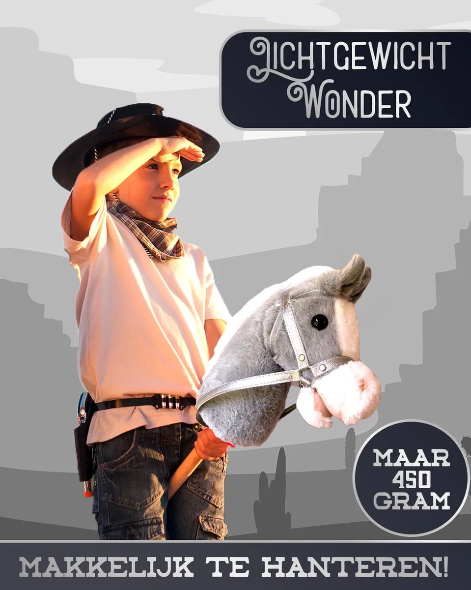 Venditoy® Hobbyhorse Stok Paard - Grijze Stokpaardje - Houten Speelgoed Peuter - Buitenspeelgoed - Hobby Horse Spullen - schoencadeautjes sinterklaas- silver