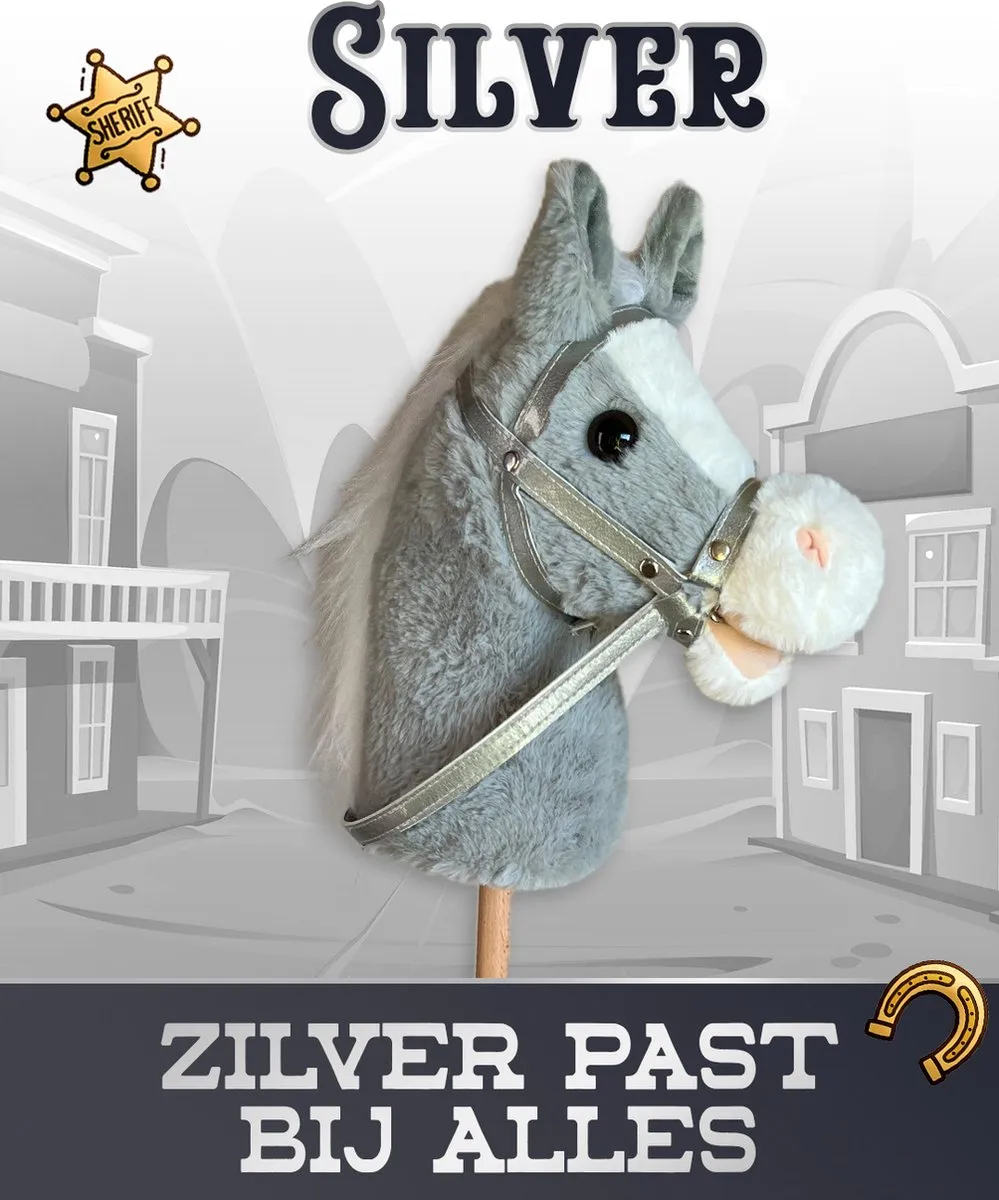 Venditoy® Hobbyhorse Stok Paard - Grijze Stokpaardje - Houten Speelgoed Peuter - Buitenspeelgoed - Hobby Horse Spullen - schoencadeautjes sinterklaas- silver