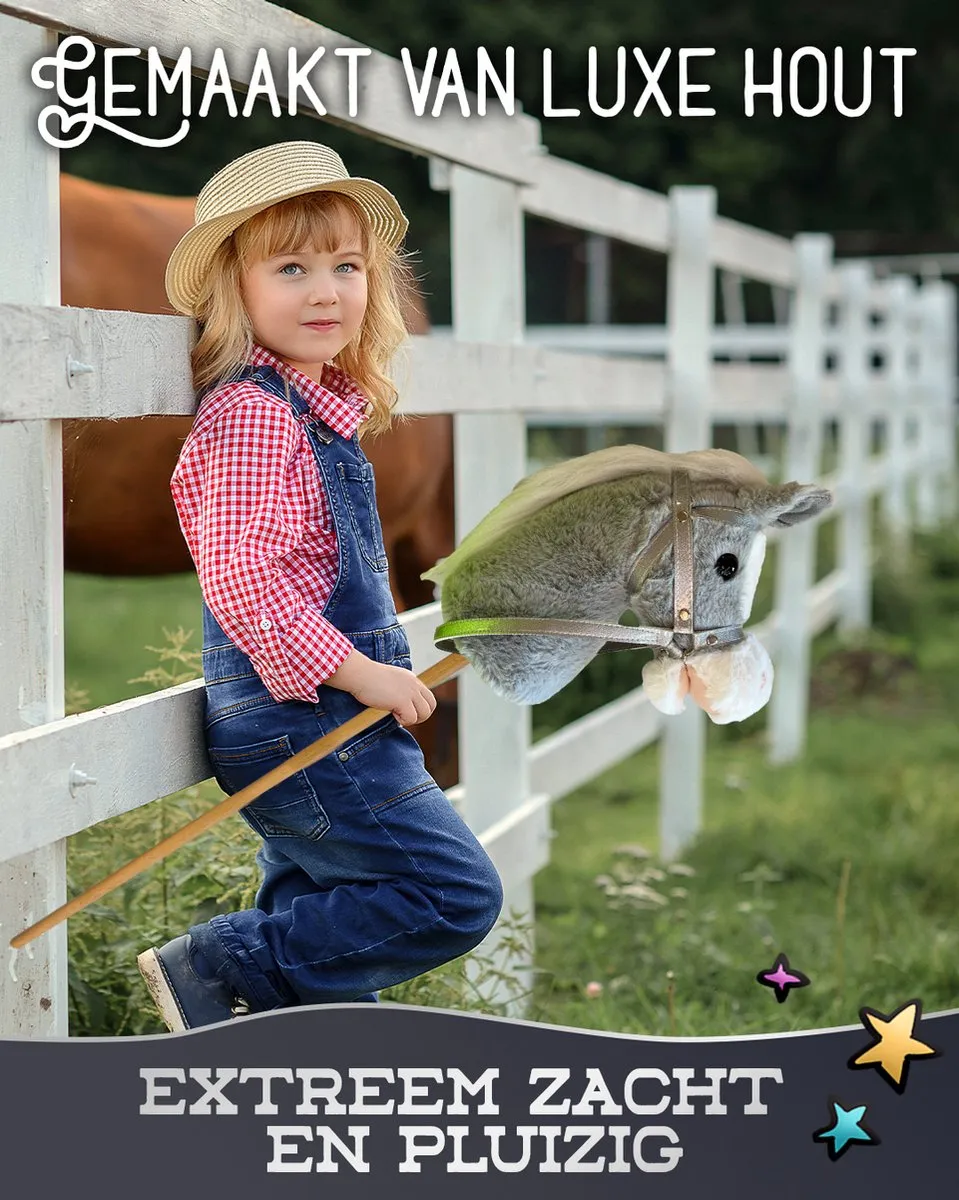 Venditoy® Hobbyhorse Stok Paard - Grijze Stokpaardje - Houten Speelgoed Peuter - Buitenspeelgoed - Hobby Horse Spullen - schoencadeautjes sinterklaas- silver