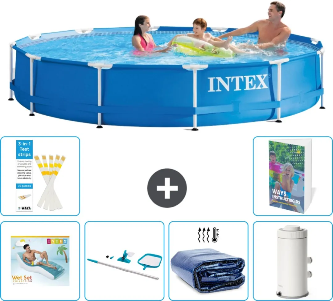 Intex 28210NP-Blauw Rond Frame Zwembad 366x76cm - Blauw - 7-delig