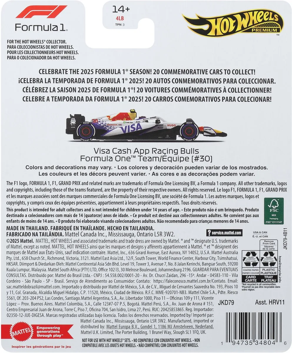Hot Wheels Formula 1 Visa Cash App Racing Bulls F1 JKD79