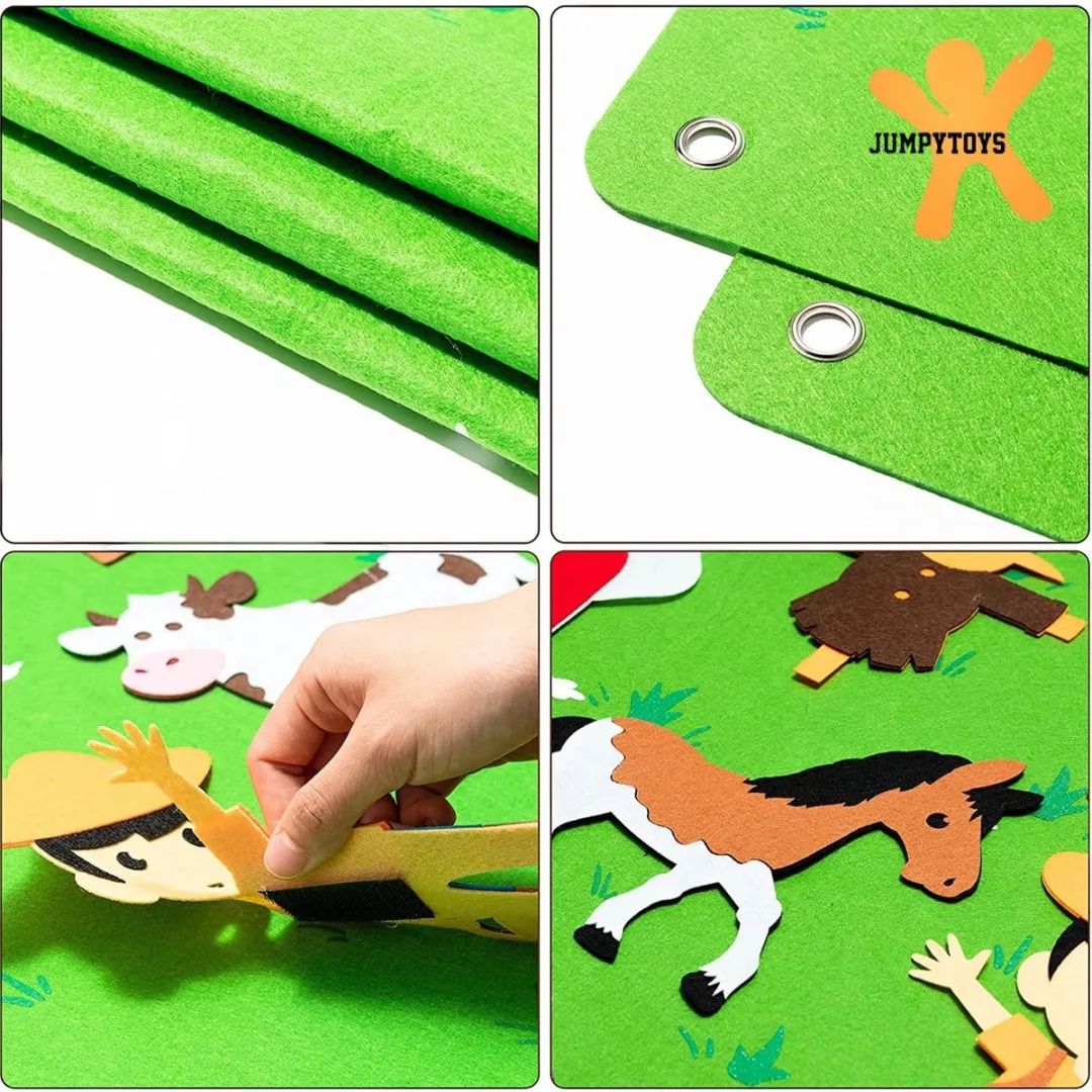 Jumpytoys - Viltbord Dierentuin- Velcro speelbord - Educatief speelgoed - 30/50 Dieren/voertuigen/gebouwen - Thema Dierentuin/Zoo - Spelbord Velcro