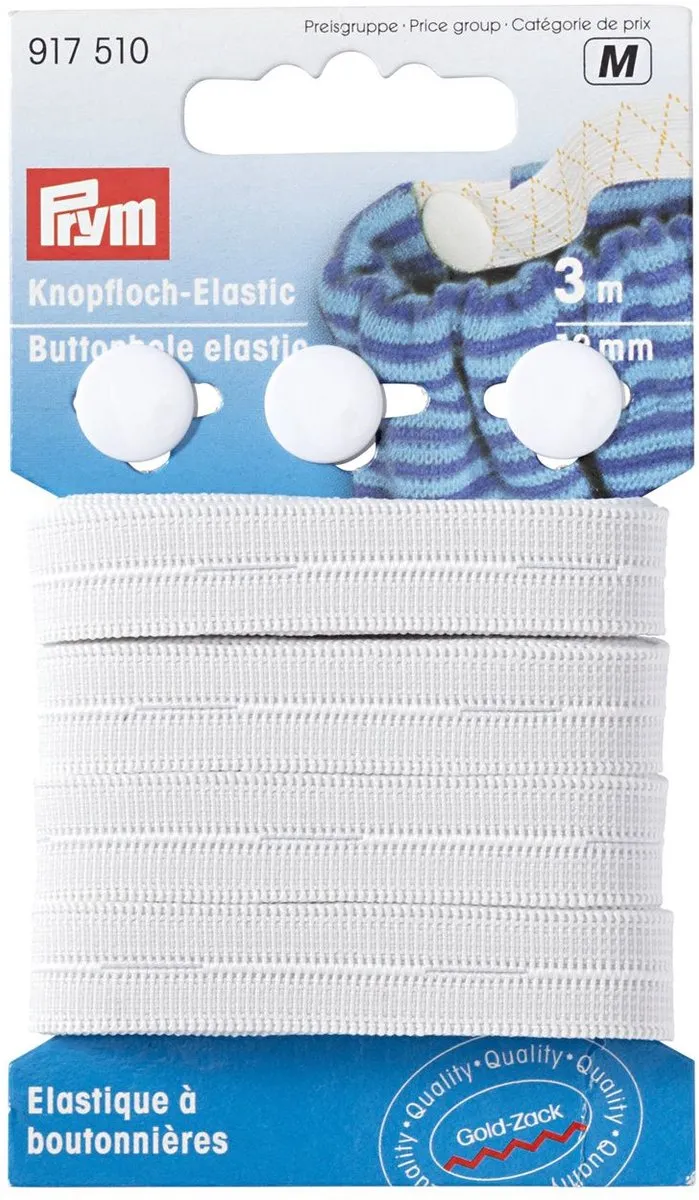 Prym Knoopsgatenelastiek Wit 3m