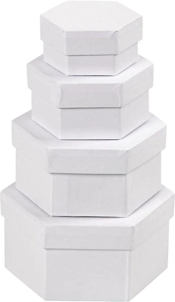 Creativ Company Kartonnen Hexagonale Dozen - Wit - 4 Stuks
