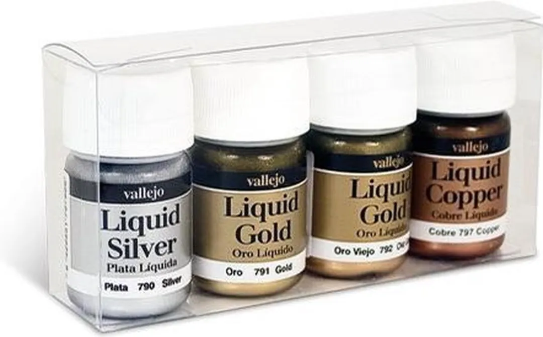 Vallejo Hobbyverf Liquid Color Set - Goud/Zilver/Koper - 4x35ml