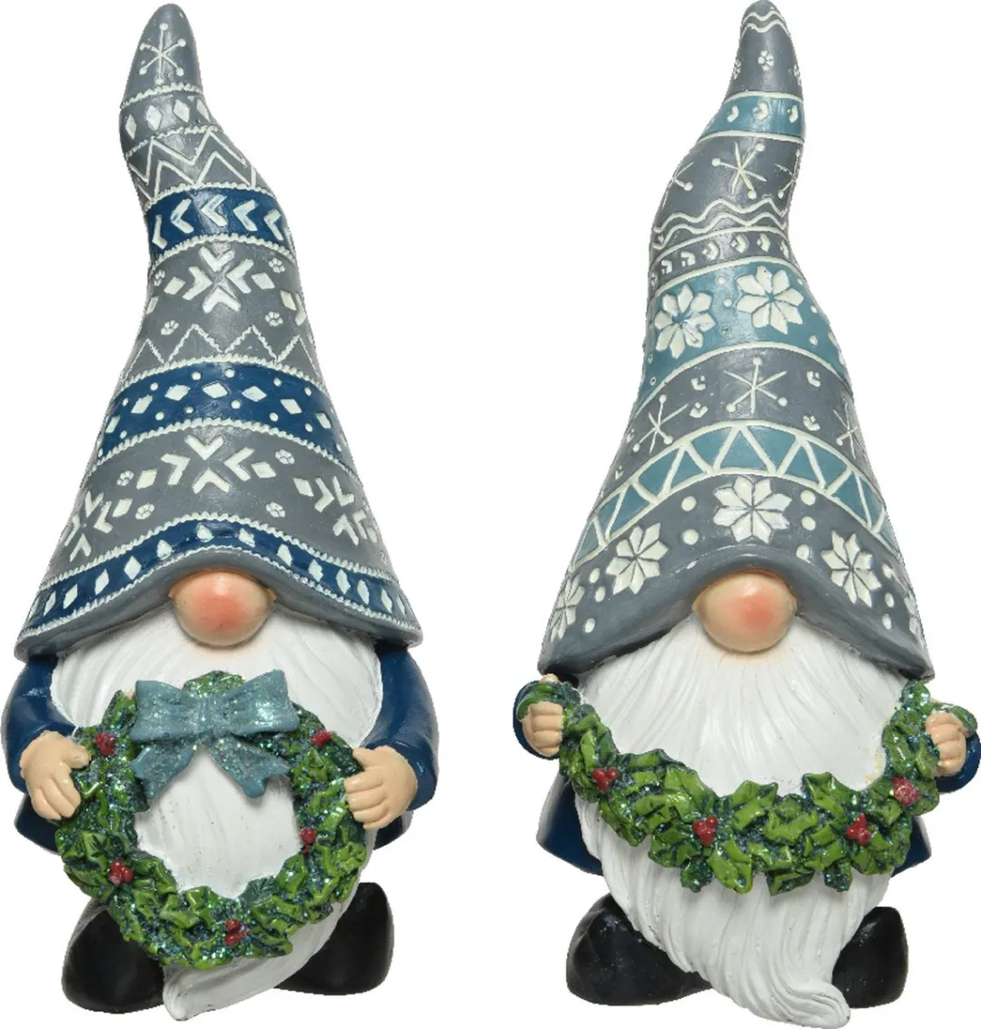 Kaemingk Blauwe Polyresin Gnoom met Guirlande - 13,2cm