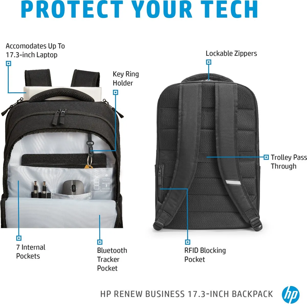 HP 3E2U5AA Laptoptas 17,3 inch - 3 Vakken - Zwart